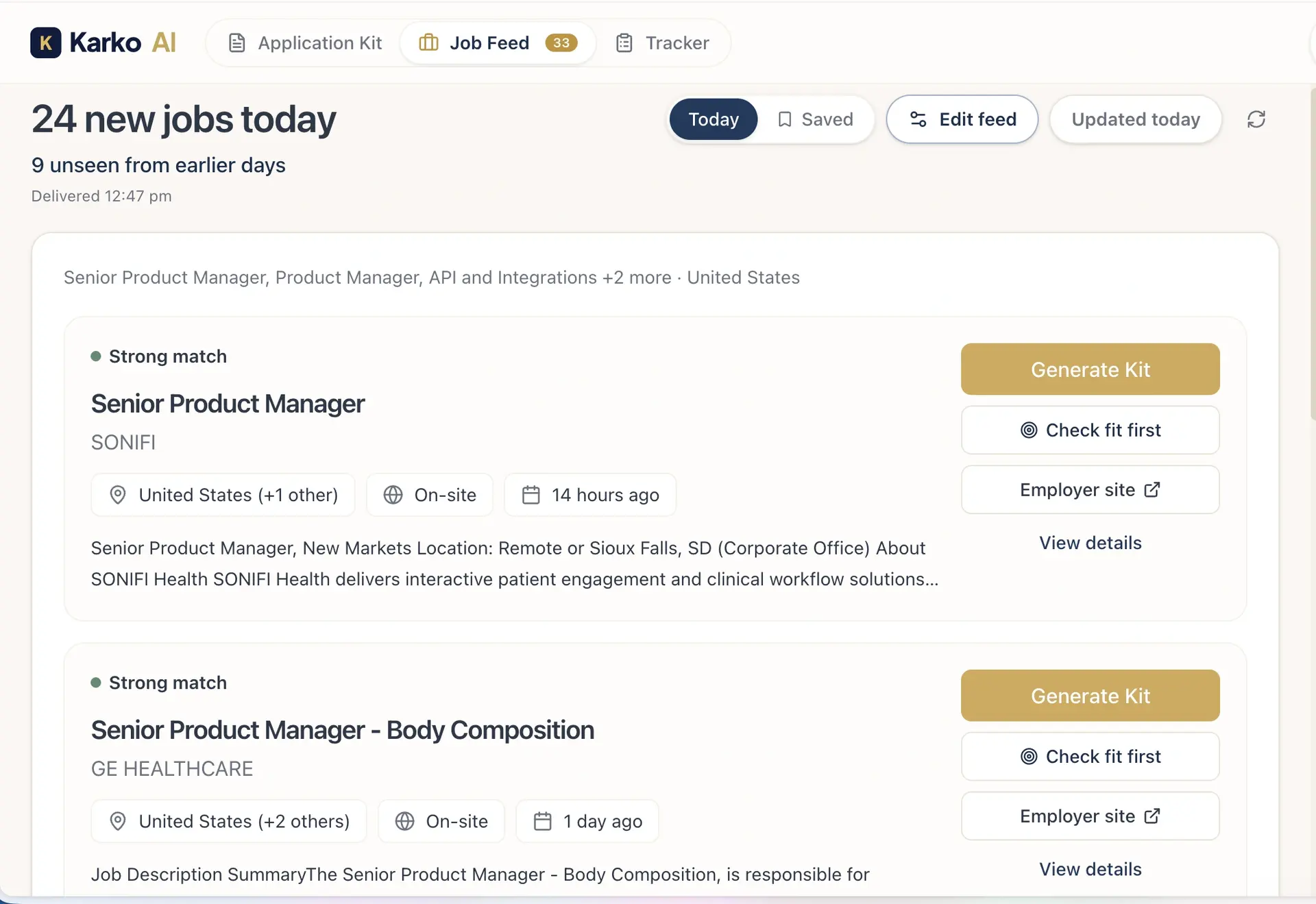 Useful Apply Smart Job Feed with six hand-picked roles and match scores
