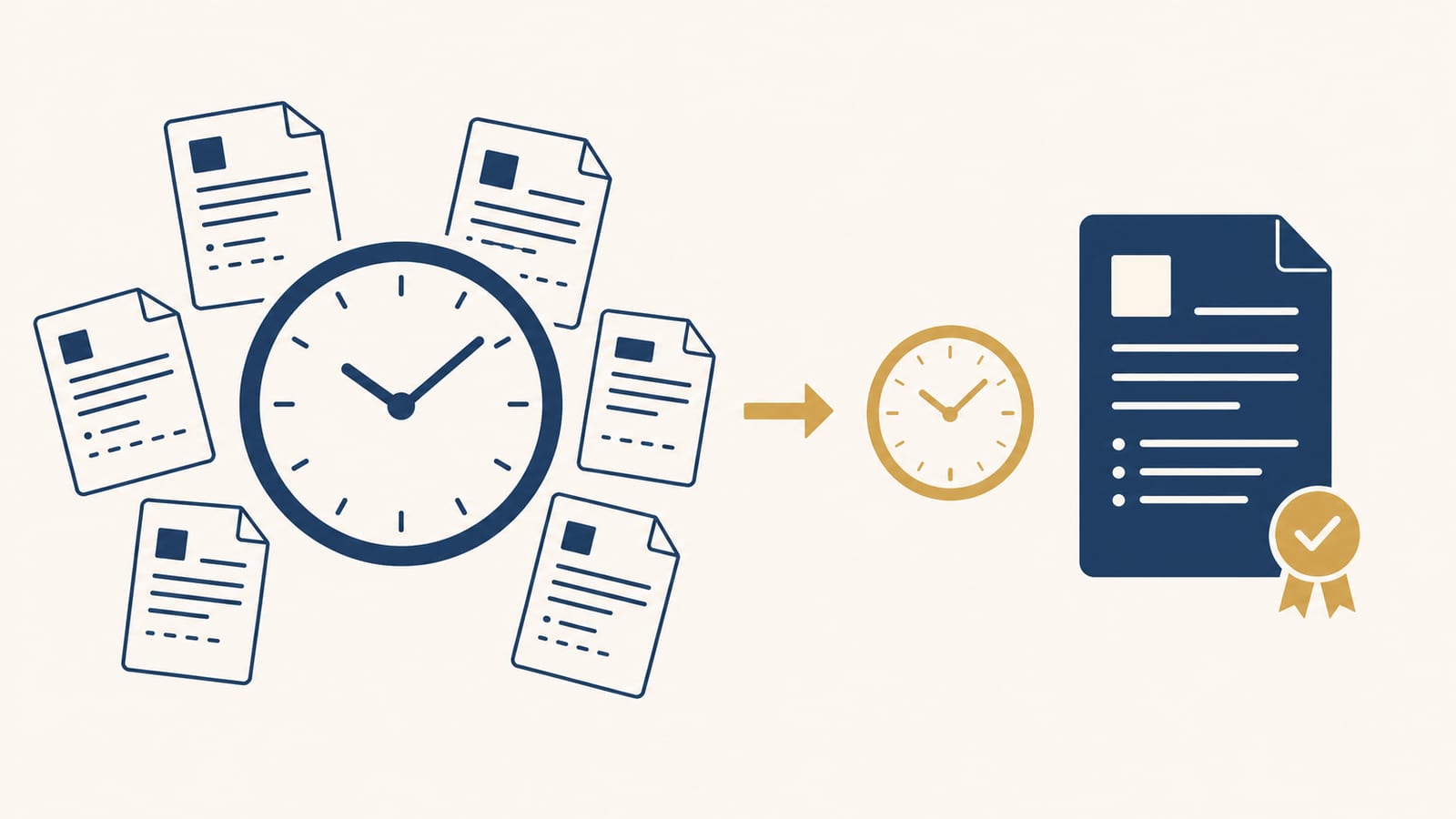 Comparison: Template (generic, 10 min) vs. Manual writing (20 min, high quality) vs. AI (90 sec, high quality)