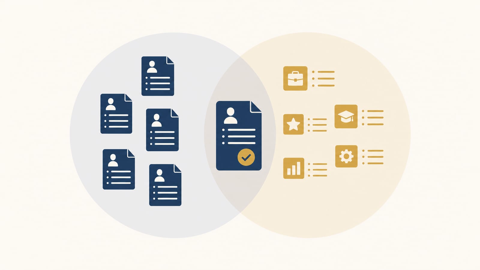 Venn diagram: Your full experience + Job requirements = Tailored resume (the overlap)