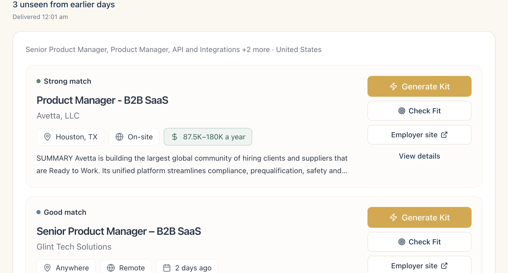 The Useful Apply Smart Job Feed: a curated list of roles with match scores, ready when you open your laptop