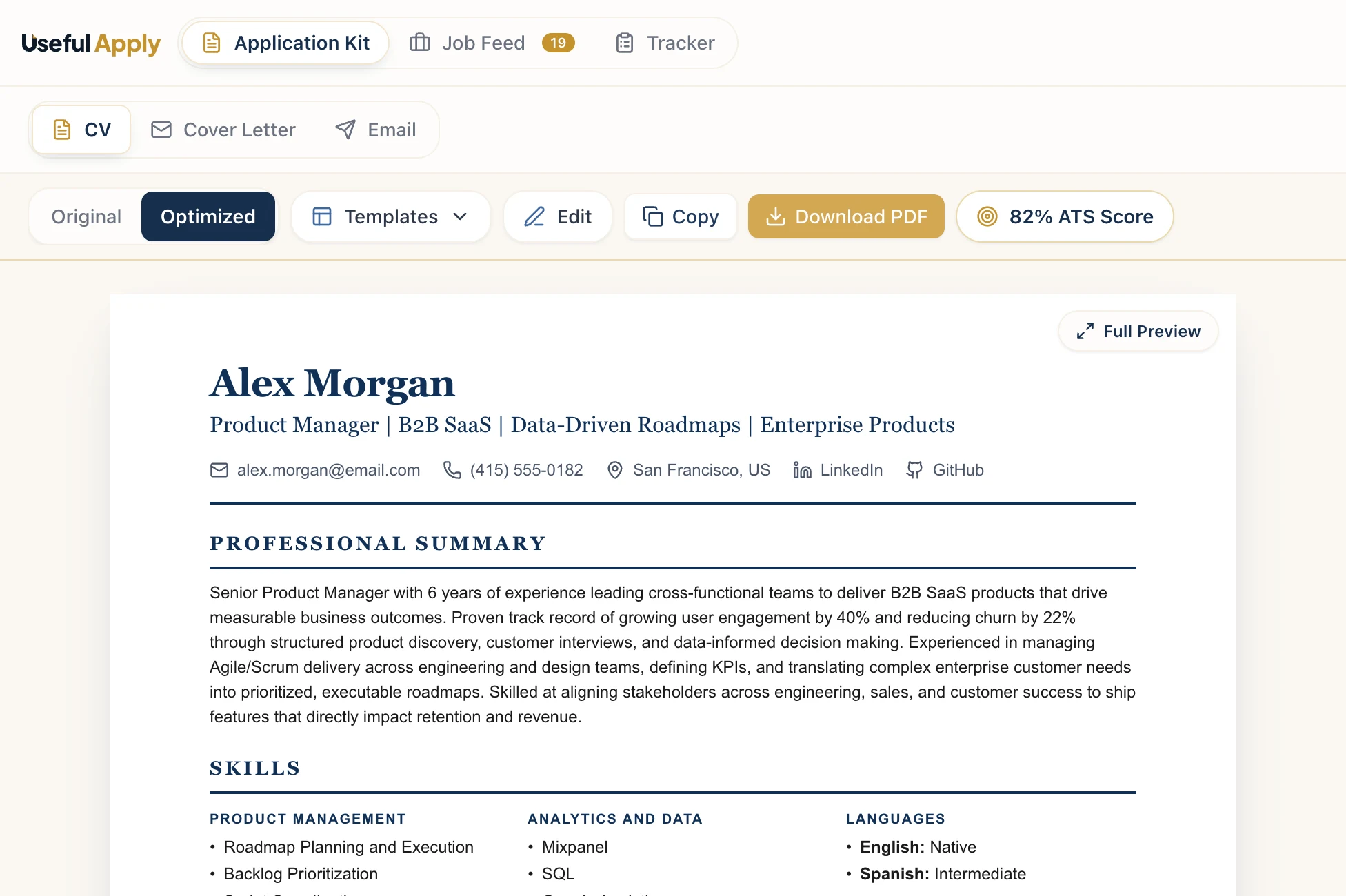 Useful Apply Application Kit: tailored CV, cover letter, application email and follow-up email generated together